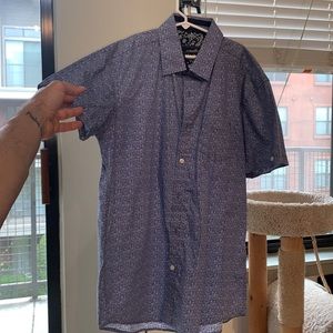 Blue floral short sleeve button down shirt